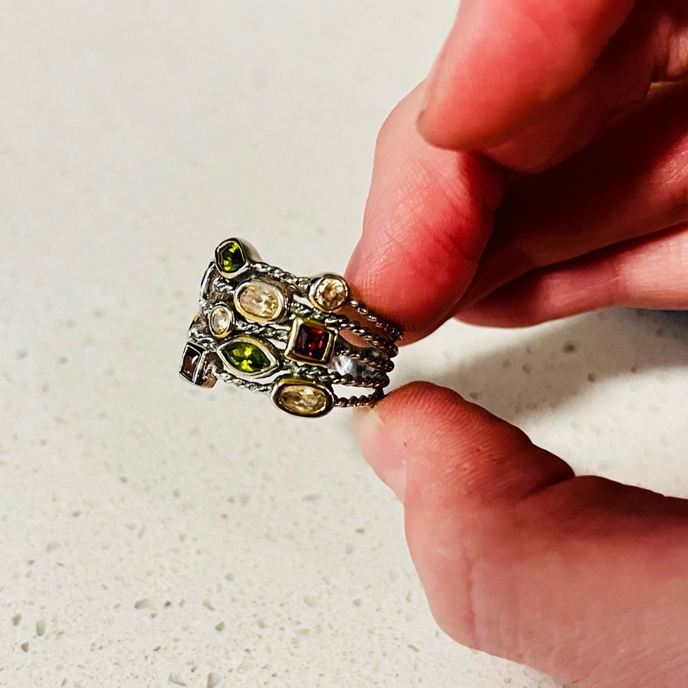 Multi-Metal Silver/Gold, Multi Color Stacked Ring - Picture 2 of 7